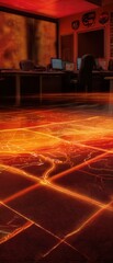 Poster - Wildfire Preparedness Command Center with Glowing Evacuation Route Maps in Dark Room for Community Safety and Emergency Management