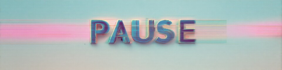 Poster - Retro VHS Glitch Effect with PAUSE Text on TV Screen TextureDigital Media Branding Symbolizing Interruption and Technological Transition