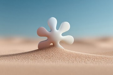 Aufkleber - Abstract star-shaped union logo with smooth white texture standing on sand, symbolizing teamwork, collaboration, and collective achievement in modern branding