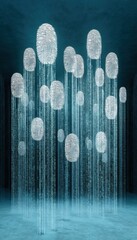 Aufkleber - Digital Identity Security Concept with Floating Fingerprints and Encrypted Code in Cyber-Blue Matrix for Future Tech and Privacy Protection
