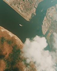 Poster - Aerial Satellite View of Rotterdam Port and Urban Infrastructure with Shipping Channels and Vessel Pathways Highlighting Global Trade and Transport Networks