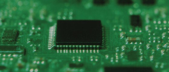 Poster - Quantum Internet Microchip on Circuit Board with Glowing Connections - Advanced Technology for Next-Gen Computing and Digital Innovation Trends