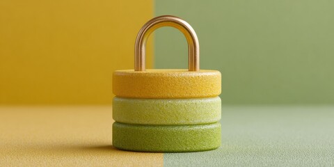 Poster - Modern Matte Gold Padlock with Textured Rings on Gradient Background Symbolizing Security and Privacy in Financial and Tech Sectors