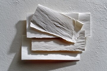 Aufkleber - Post-analog textured white paper pieces with rough edges on textured surface for creative material design and modern artistic branding concepts