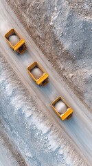 Poster - Aerial View of Massive Mining Trucks Transporting Oilsand at Extraction Site, Industrial Scale Petroleum Resource Development for Energy Industry