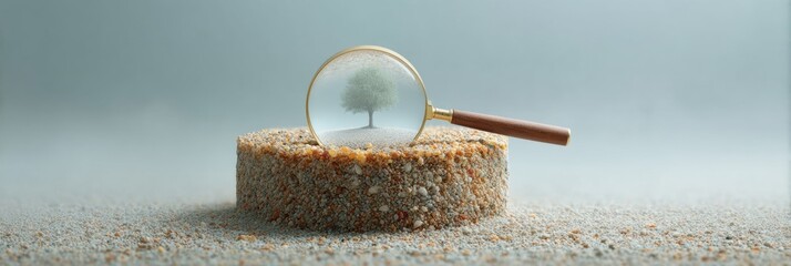 Poster - Sustainable Soil Analysis with Magnifying Glass Highlighting Granular Organic Matter on Textured Surface for Agricultural Research and Eco Innovation