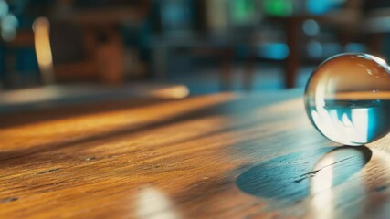 Aufkleber - A clear glass ball sits atop a wooden table, simplicity and elegance