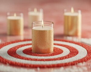 Poster - Modern Digital Marketing Concept with Glowing Candle on Bullseye Target, Symbolizing Precision Campaigns and Strategic Brand Focus
