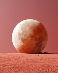 Aufkleber - Detailed Lunar Eclipse Full Moon Against Minimalist Red Landscape for Astrological and Cosmic Phenomena Content in Modern Digital Marketing