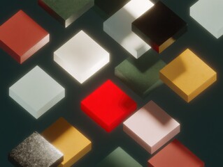 Poster - Isometric Digital Blocks with Grid Integration and Connection Points on Dark Background for Blockchain and Decentralized Network Technology