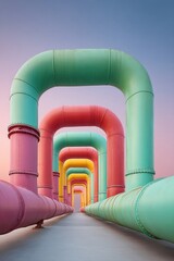 Poster - Colorful green hydrogen pipelines in industrial energy facility showcasing sustainable infrastructure for modern clean energy transition and distribution technology