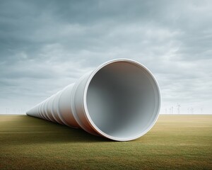 Poster - Clean Energy Infrastructure with Metallic Hydrogen Pipeline and Wind Turbines in Grassy Field for Sustainable Renewable Energy Transport and Green Tech