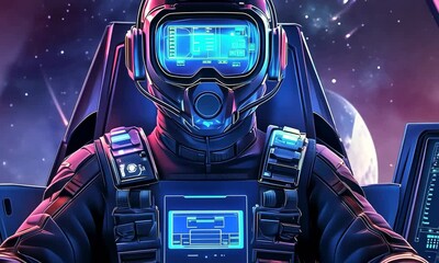 Aufkleber - Futuristic astronaut in cockpit, space travel