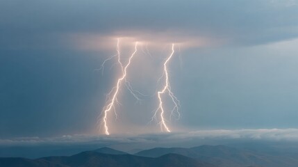 Poster - Dramatic Lightning Bolts Flashing Over Rolling Clouds in Stormy Sky - Weather Safety and Electrical Hazard Awareness for Modern Risk Communication