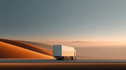 Aufkleber - Autonomous Semi-Truck Driving on Desert Highway with Financial Data Overlay - Shipping Industry Metrics and Future of Transportation Technology