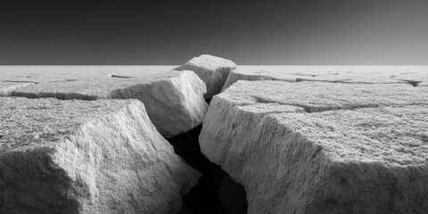 Aufkleber - Dramatic cracked earth fissures highlighting drought impact and geological layers at sunset for environmental and climate change awareness