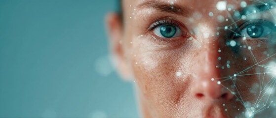 Aufkleber - Close-up Digital Passport with Biometric Facial Recognition on German ID Card Showing Tech Mesh and Particle Effects for Secure Identity Verification