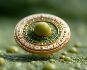 Poster - Elegant Celestial Astrological Mandala with Gold Zodiac Symbols on Textured Green Background for Spiritual Branding and Digital Wellness Marketing