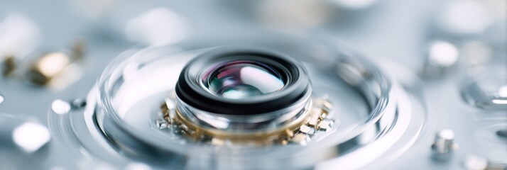 Poster - Extreme Close-Up of High-Tech Camera Sensor Module with Central Lens and Circuit Components - Imaging Innovation and Precision Electronics for Digital Technology