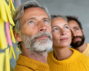Aufkleber - Collaborative Business Backup Planning by Diverse Executive Team Using Sticky Notes and Flowcharts in Bright Modern Office for Innovation and Focus