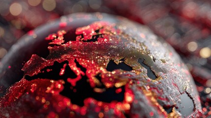 Fototapete - Digital globe with illuminated network pattern on futuristic circuit board showcasing global connectivity and high-tech data transfer for technology marketing