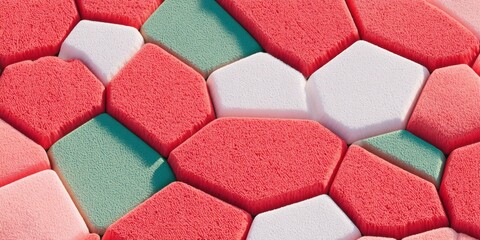 Aufkleber - Abstract hexagonal foam texture in pastel pink, red, green and white colors with soft modern aesthetic for creative design and digital art projects