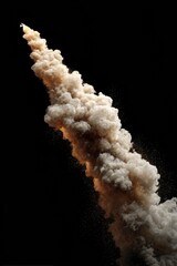 Poster - High-Detail Rocket Launch Trail with Expanding Smoke and Fireball against Black Background Dynamic Power Visual for Tech and Marketing Content