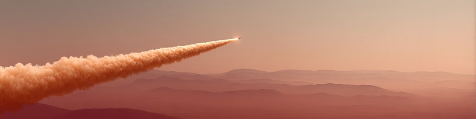 Poster - Futuristic missile rocket with fiery propulsion trail isolated on transparent background, detailed metal body and fins, symbolizing advanced military aerospace technology