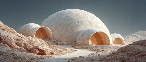 Aufkleber - Sustainable Mars Colony Dome on Lunar Surface with Earth View at Night, Regolith Pathways and Research Buildings - Space Development Concept for Off-World Habitation