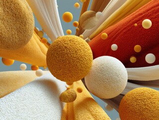 Aufkleber - Abstract of textured spheres and flowing shapes in warm tones, showcasing modern digital art with a tactile, cozy aesthetic for creative and design use