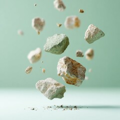 Aufkleber - Floating rock debris in soft pastel tones representing resilience and overcoming obstacles for modern business marketing and digital branding concepts