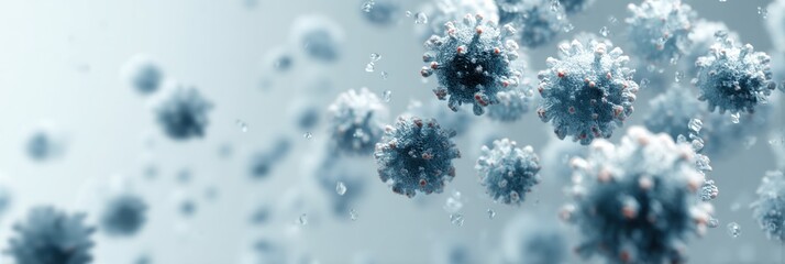 Poster - Detailed Virus Microorganisms Floating in Atmospheric Space with Spiky Surfaces Symbolizing Infectious Agents for Health Crisis and Pandemic Awareness Campaign