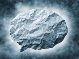 Poster - Crumpled Paper Conversation Cloud Bubble with Soft Rounded Edges on Simple Background Symbolizing Creativity and Brainstorming Communication Trends