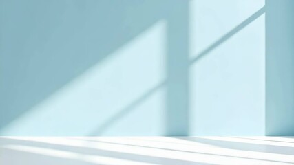 Poster - Light blue interior wall with shadows creates a clean, minimalist backdrop for product presentations and architectural design