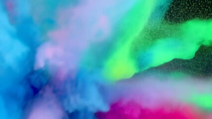 Poster - Vibrant explosion of colorful powder pigments mixing and swirling together creating abstract cloudscape background
