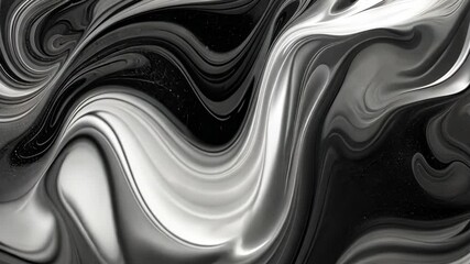 Poster - This abstract artwork features swirling metallic silver and black liquid patterns