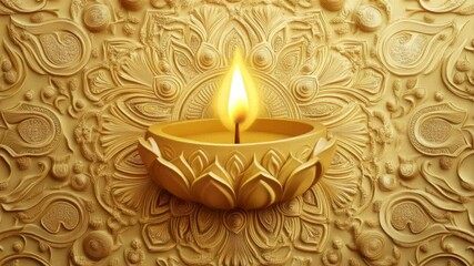 Aufkleber - A single candle shines brightly on a golden background, ideal for use in luxury product promotions or spiritual gatherings