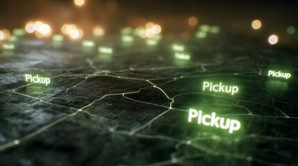 Poster - Glowing pickup route map with floating icons