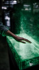 Poster - person using holographic interface in green tech environment