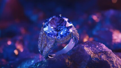 Poster - A blue diamond ring sits atop a rock, perfect for jewelry or gemstone photography