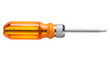 © Seek - Close up image of an isolated orange handled screwdriver on a black background representing tools and repair equipment