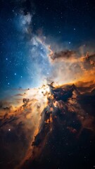 Wall Mural - Stunning vertical image of a colorful nebula with stars, gas, and cosmic dust in the deep dark night sky