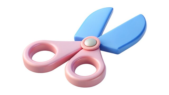 3d rendered illustration of a pink and blue open scissors isolated on a white background