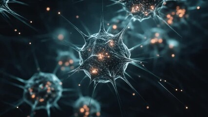 Poster - Microscopic Neurons: A captivating digital rendering of neurons, each a complex starburst of biological beauty, illuminating the wonders of the human mind.