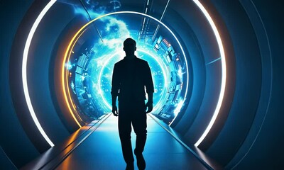 Aufkleber - Futuristic tunnel, man walking