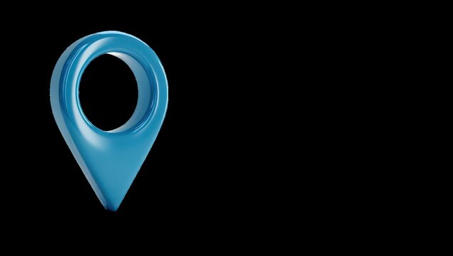3D rendered blue location pin on black background (1)