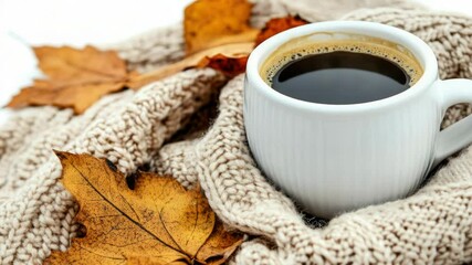 Poster - A single serving of coffee sits on top of a cozy blanket, perfect for outdoor relaxation or picnics