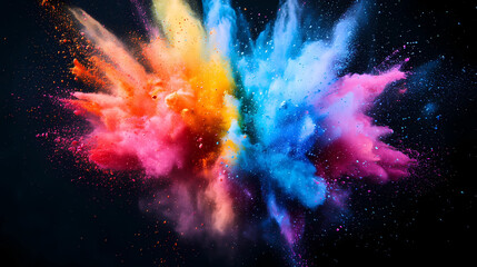 Wall Mural - Colored powder explosion. Abstract closeup dust on backdrop. Colorful explode. Paint holi 