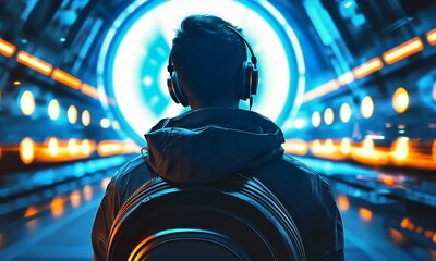 Poster - Person in futuristic tunnel
