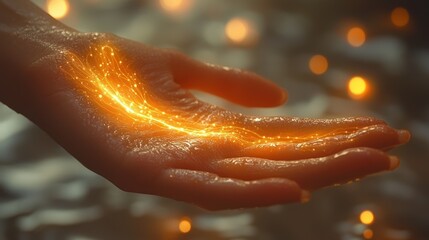 Poster - Glowing Energy in Hand, Mystical Palm, Abstract Art, Digital Painting